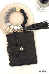 Wild Horse Boutique Black BEADED BRACELET KEYCHAIN CARD HOLDER WALLET