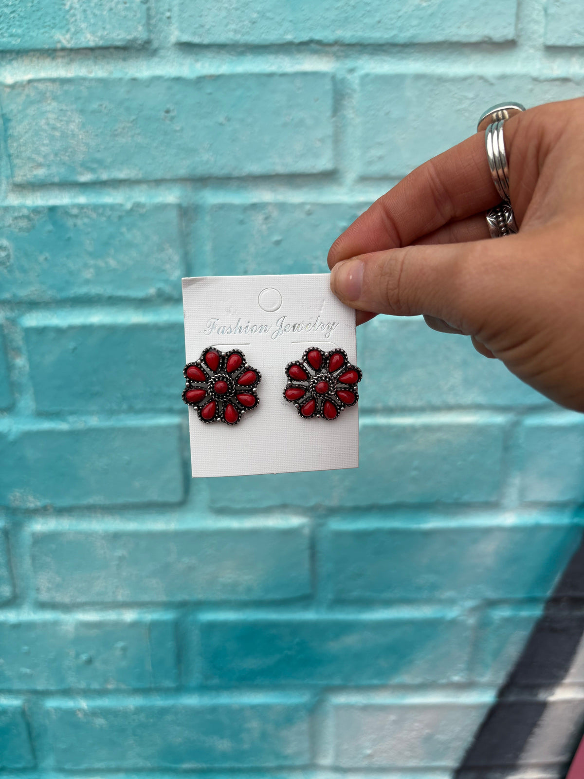 Wild Horse Boutique Earrings Red Faux Cluster Earrings