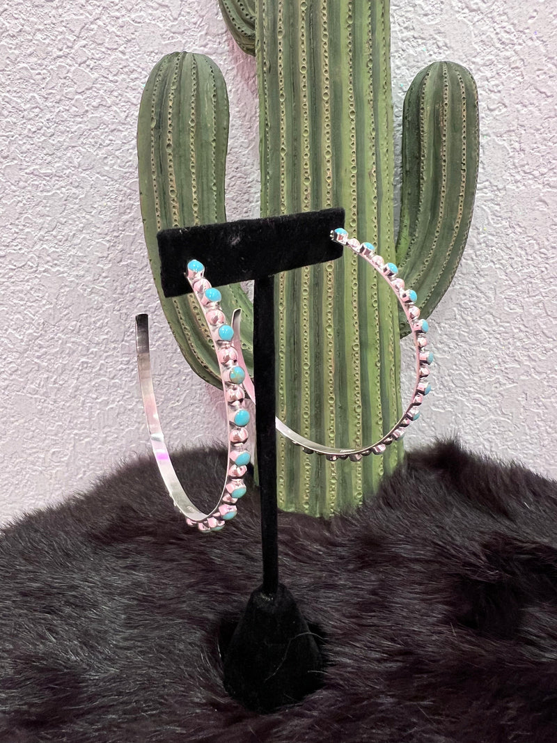 Wild Horse Boutique Earrings The XLarge Genuine Turquoise Stone Hoops