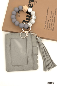 Wild Horse Boutique Grey BEADED BRACELET KEYCHAIN CARD HOLDER WALLET