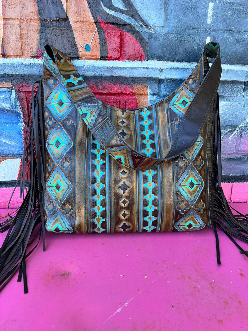 Wild Horse Boutique Handbags The Turquoise Aztec Tooled Leather Handbag