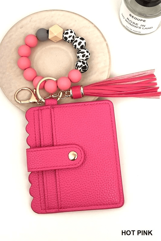 Wild Horse Boutique Pink BEADED BRACELET KEYCHAIN CARD HOLDER WALLET