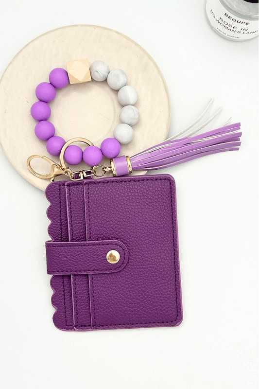 Wild Horse Boutique Purple BEADED BRACELET KEYCHAIN CARD HOLDER WALLET