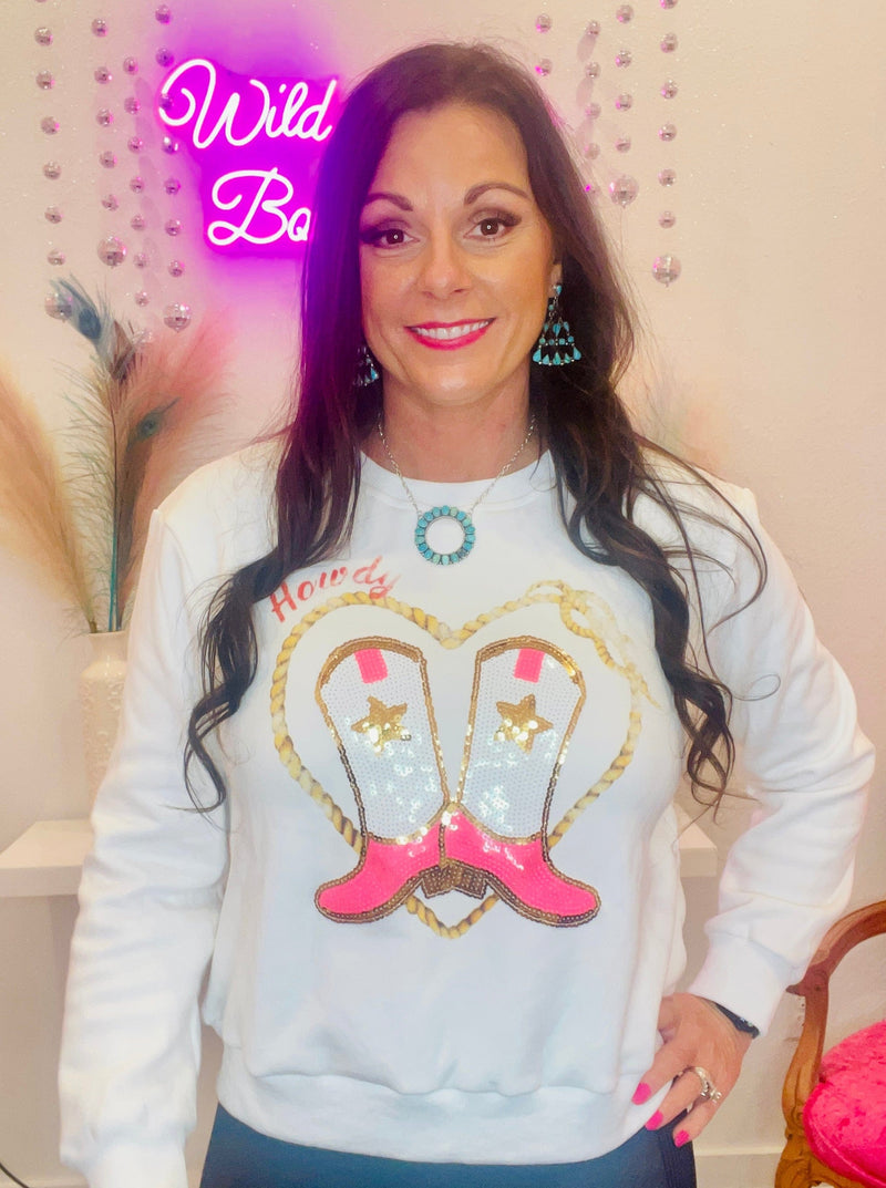 Wild Horse Boutique Shirts & Tops The White Howdy Sweatshirt