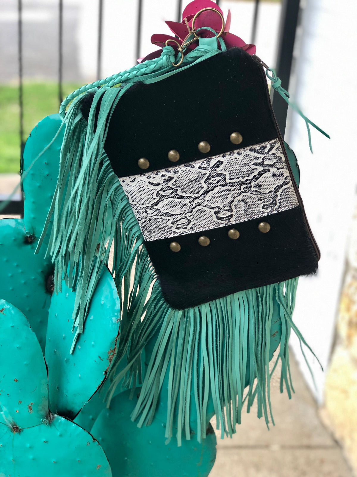 Wild Horse Boutique Accessories Black Hide and White Snakeskin Wristlet