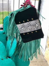 Wild Horse Boutique Accessories Black Hide and White Snakeskin Wristlet