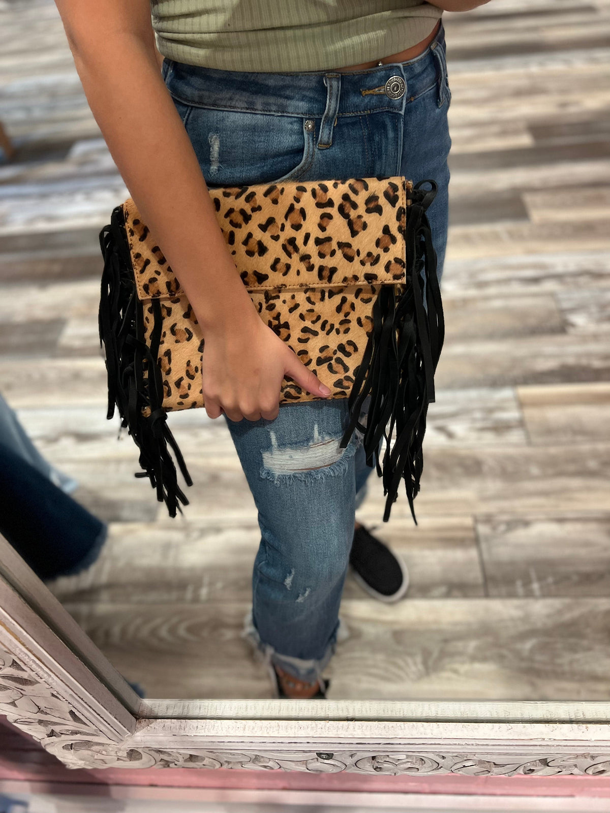 Wild Horse Boutique Hanbags Anna Leopard & Fringe Handbag